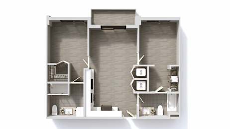 A diagram of a house layout with a kitchen, living room, and bathroom.