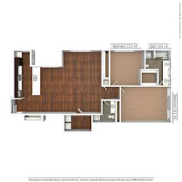 A floor plan of a house with two bedrooms and a bathroom.