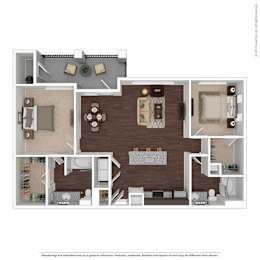 A floor plan of a house with a living room, dining room, kitchen, and bathrooms.