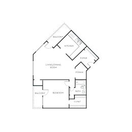 A floor plan of a house with a living room, dining room, kitchen, bedroom, and bathroom.