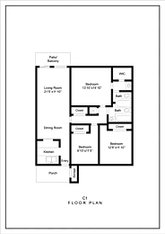 A floor plan of a house with a living room, dining room, kitchen, and two bathrooms.