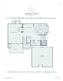 A floor plan for a home with three bedrooms and two bathrooms.