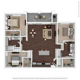 A floor plan of a house with a living room, dining room, kitchen, and multiple bathrooms.