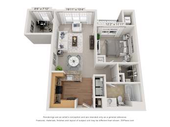 A floorplan of an apartment home
