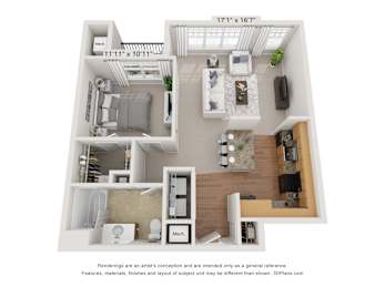 A floorplan of an apartment home