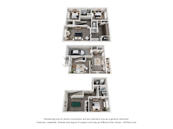Three different floor plans of a house are shown.