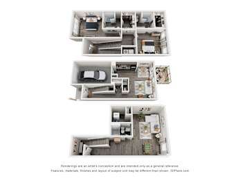 Three different floor plans of a house are shown.