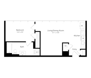 a floor plan of a unit with a bedroom and a living room