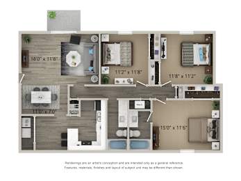 A floor plan of a two-story apartment with dimensions of each room.