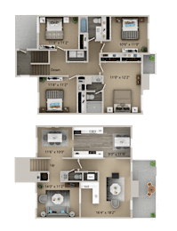 A floor plan of a two-story house with dimensions and room labels.
