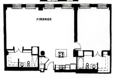 A black and white drawing of a room labeled "FIRENZE".