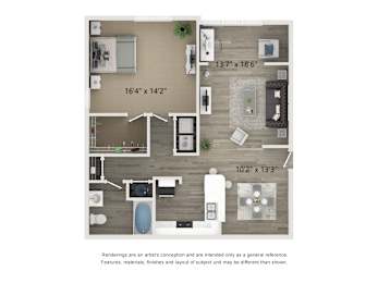 A floor plan of a house with a living room, kitchen, and bathroom.