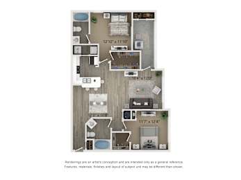 A floor plan of a house with three bedrooms, a living room, a kitchen, and a bathroom.