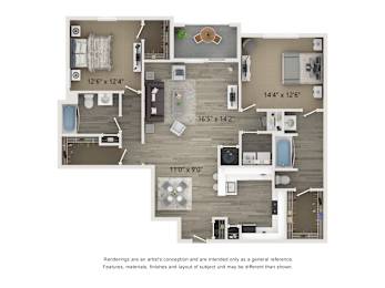 A floor plan of a house with dimensions of each room.