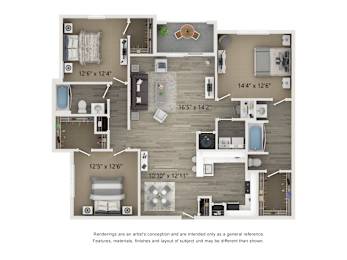 A floor plan of a house with dimensions of each room.