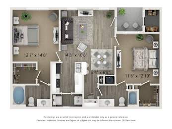 A floor plan of a house with dimensions and furniture layout.