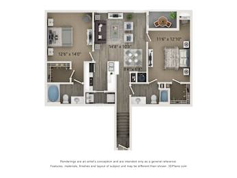 A floor plan of a house with a kitchen, living room, and bathroom.