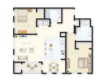 A floor plan of a house with dimensions and room layout.