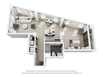 A 3D floor plan of a house with rooms labeled.