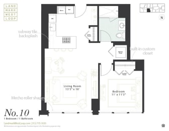 One bedroom floorplan at Landmark West Loop Apartments in Chicago, IL