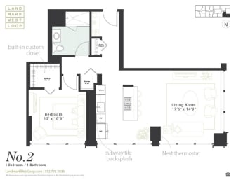 One bedroom floorplan at Landmark West Loop Apartments in Chicago, IL