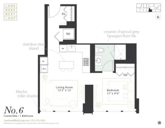 Floor plan at Landmark West Loop Apartments in Chicago, IL