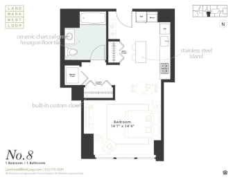 Studio floorplan at Landmark West Loop Apartments in Chicago, IL