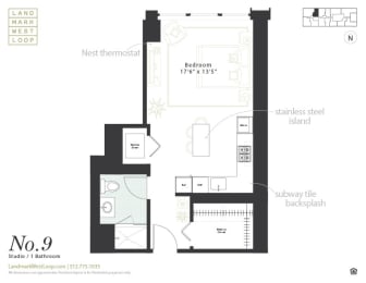 Studio floorplan at Landmark West Loop Apartments in Chicago, IL