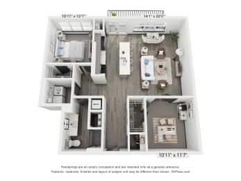 1 bed 1 bath plus den floorplan