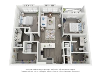 2 bed 2 bath floorplan