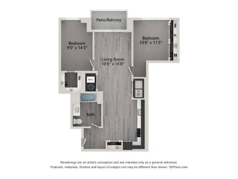 us state floor plan | studio with 1 bedroom | 503 square feet | the melrose |