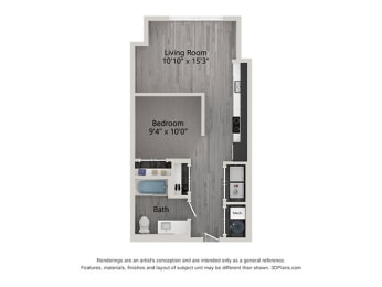 a bedroom with a bed and a dresser in a room