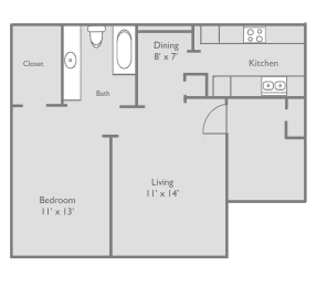 a floor plan of a 1 bedroom apartment