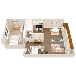 Floor Plan  a 3d floor plan of a home with a bedroom and a living room