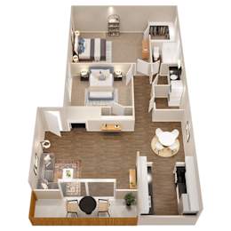 Floor Plan  a 3d drawing of a floor plan with a bedroom and living room
