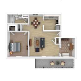 a bedroom floor plan with a living room and a dining room