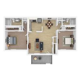 a bedroom floor plan with a living room and a dining room