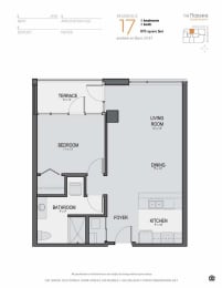 Floor Plan  a floor plan of a 1 bedroom apartment