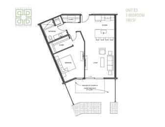 a floor plan of a unit with a bedroom and a bathroom