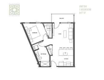 a floor plan of a 1 bedroom apartment