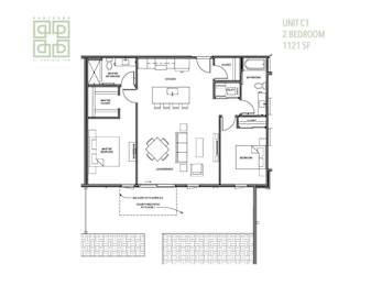 a floor plan of a house with a bedroom and a living room