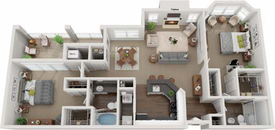 a bedroom floor plan with a bathroom and a living room