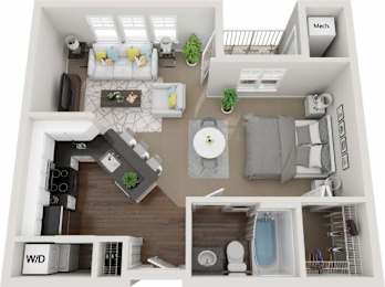 a 1 bedroom floor plan with a bathroom and a living room