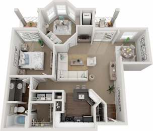 a 3d drawing of a floor plan with a bedroom and a bathroom