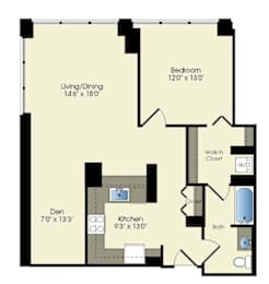 a floor plan of a house with a bedroom and a living room