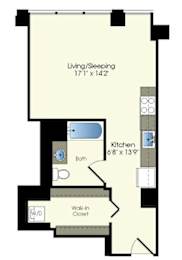 a floor plan of a small house with a kitchen and a living room