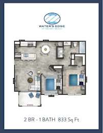 a floor plan of a 2br 1 bath apt