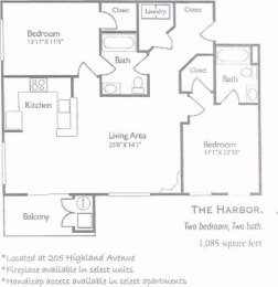 a floor plan of a house with two bedrooms and a bathroom