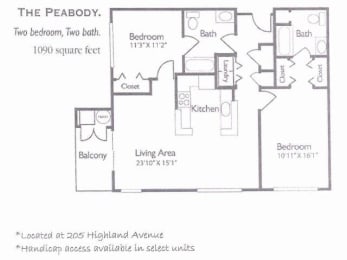 the floor plan of two bedroom two bath
