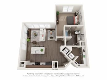 Floor Plan  a 1 bedroom floor plan with a bathroom and a balcony
